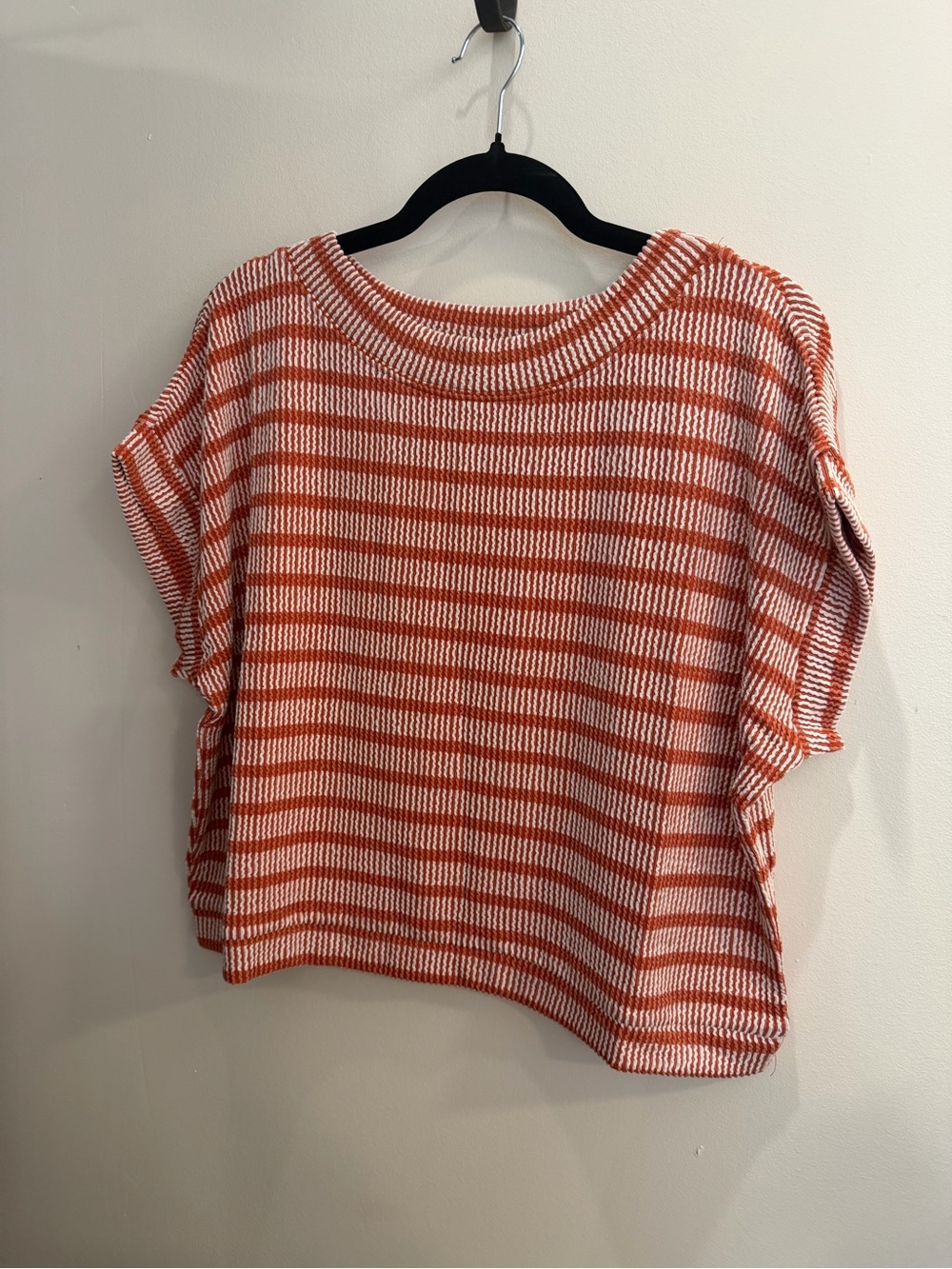 Zenana Outfitters Cinnamon and Cream Striped Short-Sleeve Knit Top - Picture 2 of 6